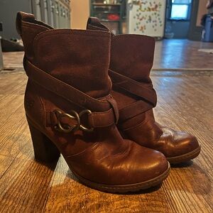 Timberland Brown Heeled Boots with Buckle Detail